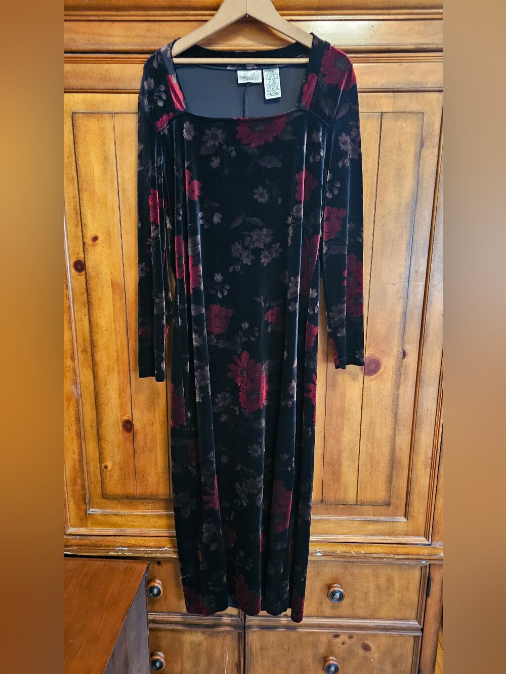 VTG 90s Kathie Lee Velvet Floral Maxi Dress XL Whimsigoth Grunge Gothic Fall